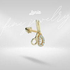 14K Solid Gold Scissors CZ Earring Flatback Helix Tragus Stud Real Everyday 18G