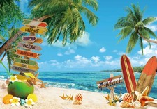 Felortte 7x5ft Polyester Fabric Summer Beach Backdrop Tropical 7'x5', Blue