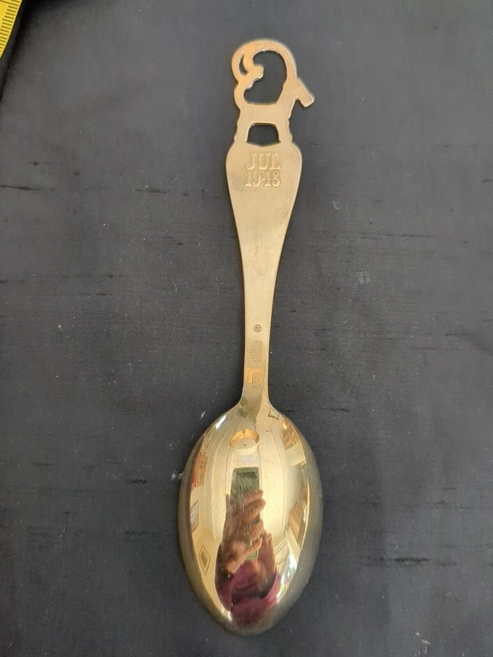 A. Michelsen Copenhagen Danish Sterling Gilded Reindeer Christmas Spoon 1948  - Image 2 of 4