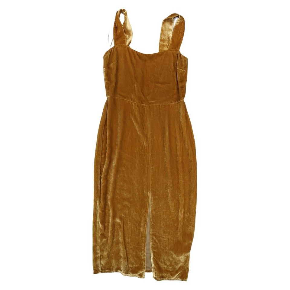 Reformation Dress Womens 6 Brown Emira Velvet Midi Front Slit Silk Blend Size 6