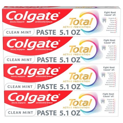 Colgate Total Active Prevention Clean Mint Toothpaste, 5.1 Ounce (Pack of 4)