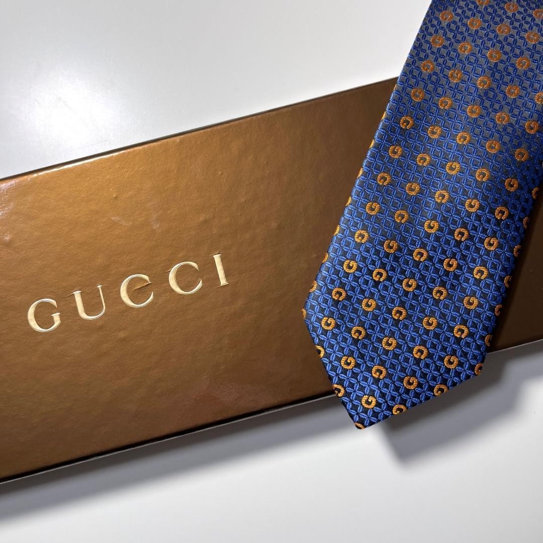 GUCCI Necktie Tie Blue All over G Logo pattern 100% Silk Made in Italy Men's