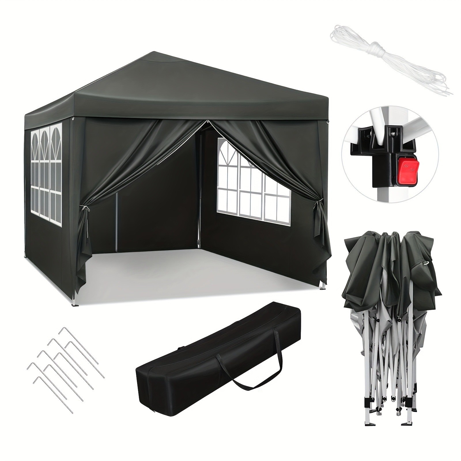 Tente gazebo 3x3 pliable noire étanche avec parois amovibles pour le jardin