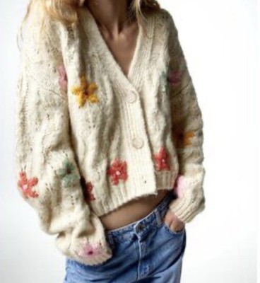 Zara Blog s Fav Rare Floral Handcrafted Embroidered Cropped Cardigan BNWT L