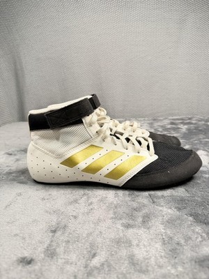 Adidas Wrestling Shoes Mens Size 10.5 White Gold Mid Top Sneakers FU8167