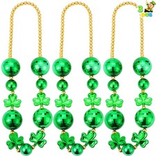 3 Pcs St. Patrick's Day Jumbo Bead Necklaces, Green Shamrock Necklaces Bulk for