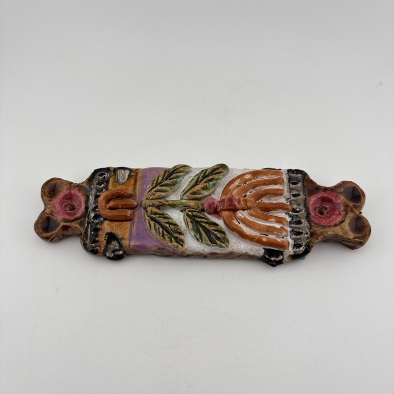 Vintage CHAYA MAGAL Ceramic Mezuzah Manasseh EIN HOD Judaica 6 1/2”