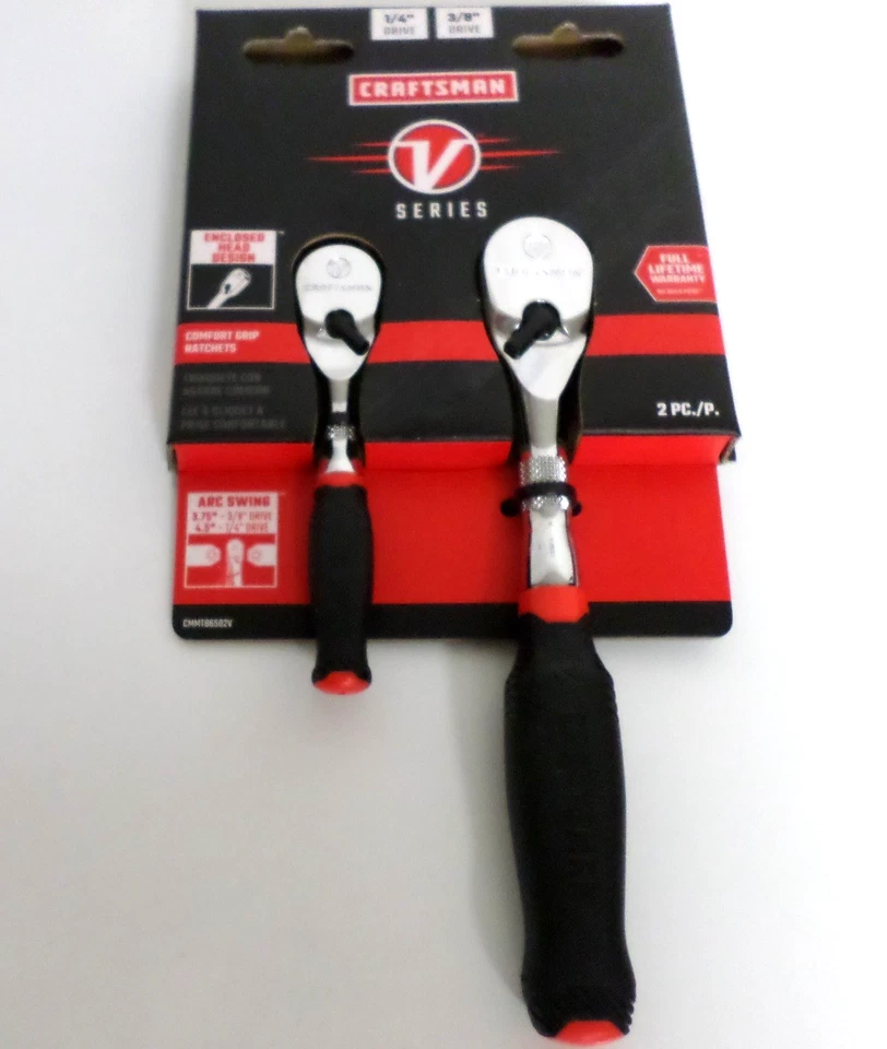 NEW Craftsman V-Series 1/4" 3/8" Comfort-Grip Ratchets + Sockets: 11pc 6pt 3/8" - Image 3 of 4