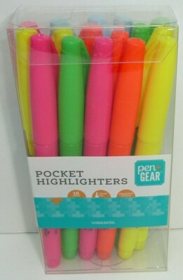 Pocket Highlighters Markers Set 16 Count Multi Colors Chisel Tip Pen & Gear Pink