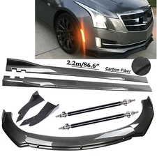 Carbon Fiber Front Bumper Lip Spoiler 86.6" Side Skirt Kit For Cadillac CTS ATS