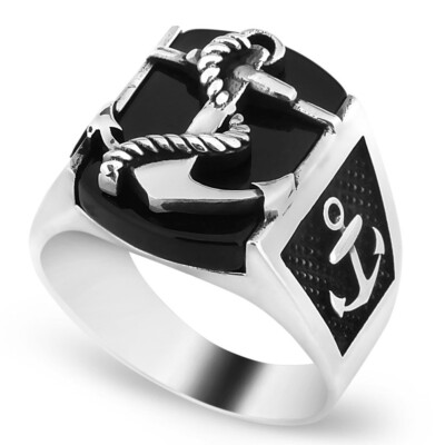 MySilverWorld Solid 925 Sterling Silver Sailor's Anchor Ring For Men - Size 11