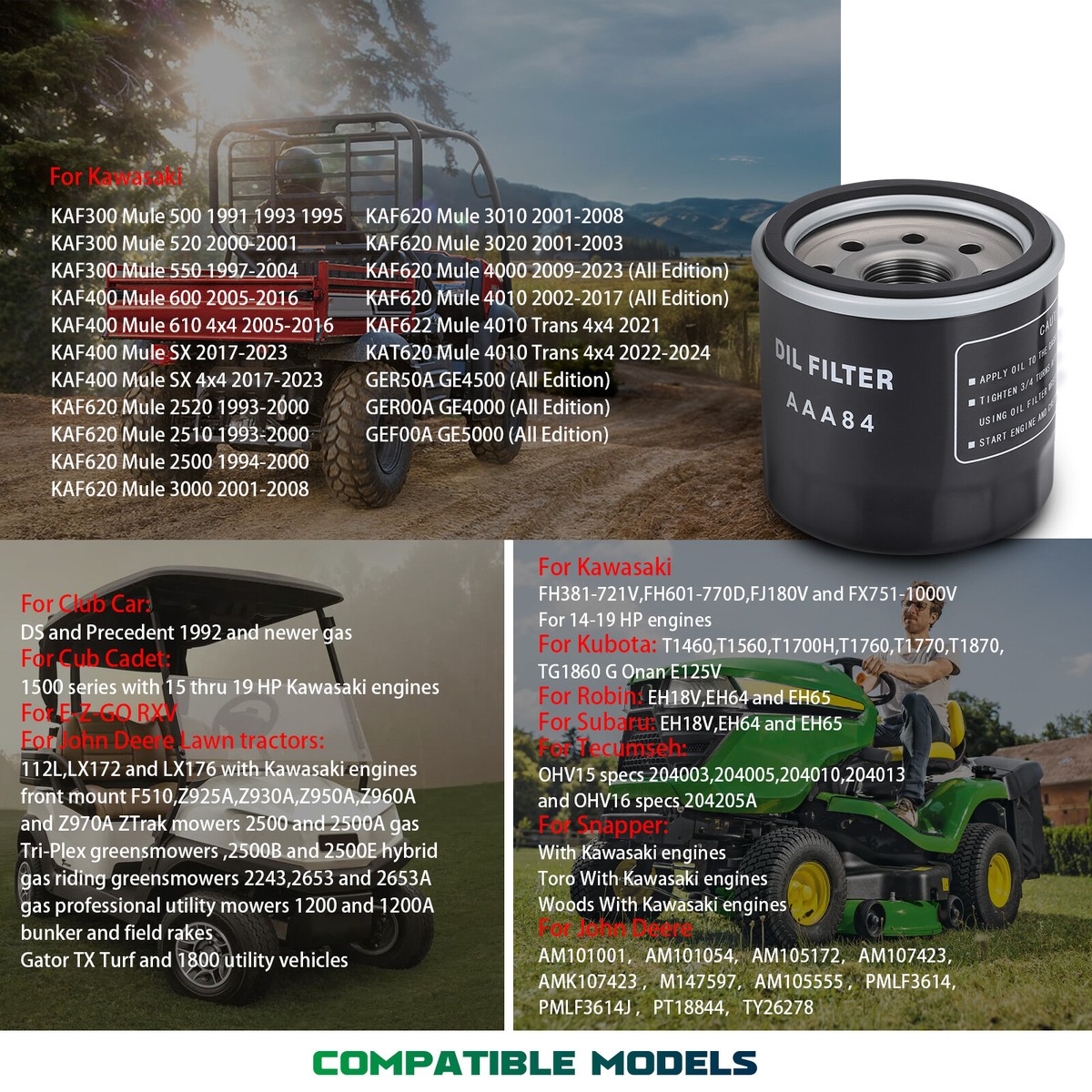 aki OIL FILTER FOR KAWASAKI ENGINE Mule 500 520 550 600 610 SX 4x4