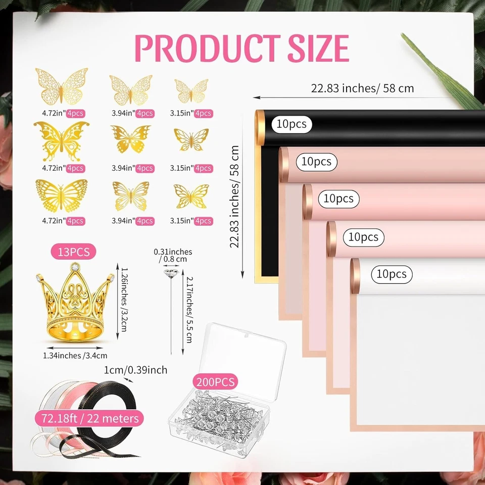 Seajan 50 Sheets Flower Wrapping Paper Florist Bouquet Paper - Image 2 of 4