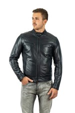Giacca da Uomo in Vera Pelle Blu Giubbotto Biker Moto Made in Italy