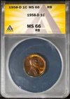 1958-D 1c Lincoln Head Wheat Small Cent MS 66 RB ANACS OMS # 7577458 + Bonus