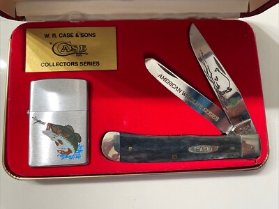 Rare Case American Wildlife Series Trapper Knife Zippo Bass Serial