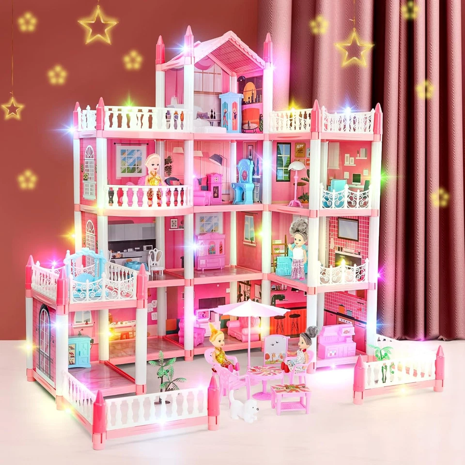 Casa Delle Bambole Principessa 4 Piani, 11 Stanze Con 4 Bambole, Accessori per M - Immagine 3 di 4
