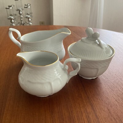 3-tlg. Sauciere-Set: Zuckerdose, Sauciere, Milchkännchen von Crown Regent