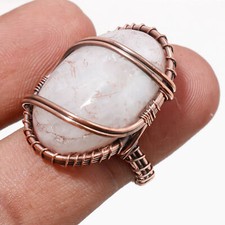 Rainbow Moonstone Gemnstone Ring Handmade Ethnic Wire Wrap Copper Jewelry 6" T89