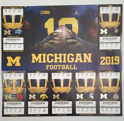 University of Michigan Wolverines Football 2019 Season Ticket Full Set
