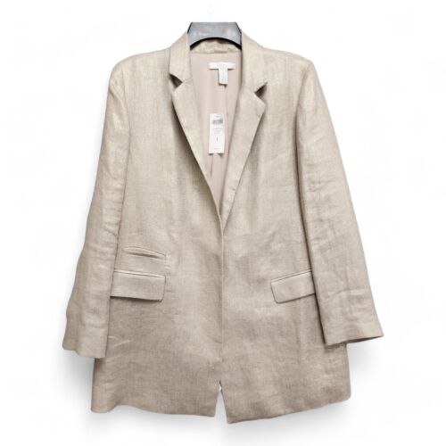 Chicos Shimmer Boyfriend Duster Blazer Size 1 Medium 100% Linen NEW PLEASE READ