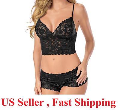 . Women Sexy Lace Lingerie Bralette Bra Set Thong Underwear Nightwear Sleepwear