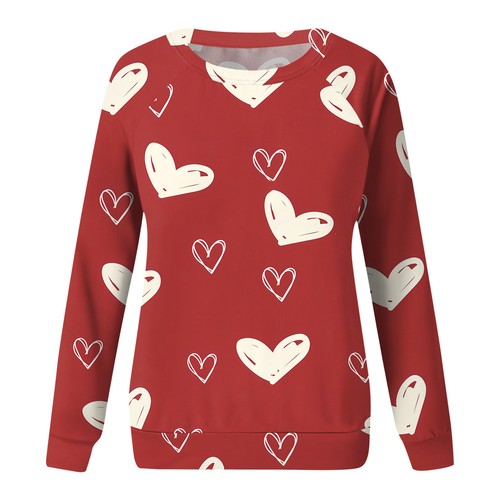 Women's Fashion Casual Long Sleeve Valentine's Day Printed Round Neck - Picture 9 of 30