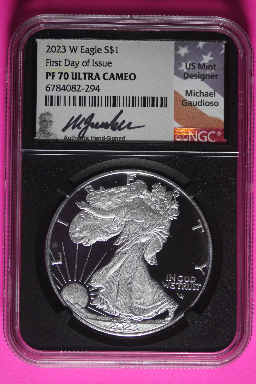 2023 W PR 70 Silver Eagle Emily Gaudioso Signature NGC 1rst Day Issue Slab 476