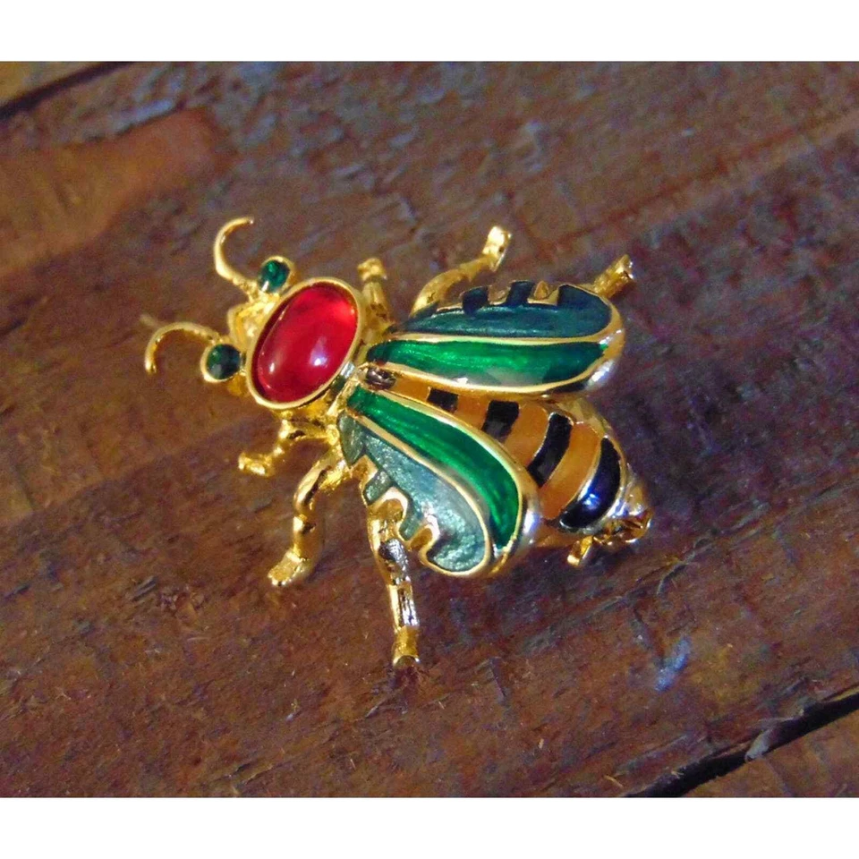 Joan Rivers RUSO Miel BEE BROCHE Esmalte Amarillo Negro Oro Rojo Cabujón Foto 3 de 4