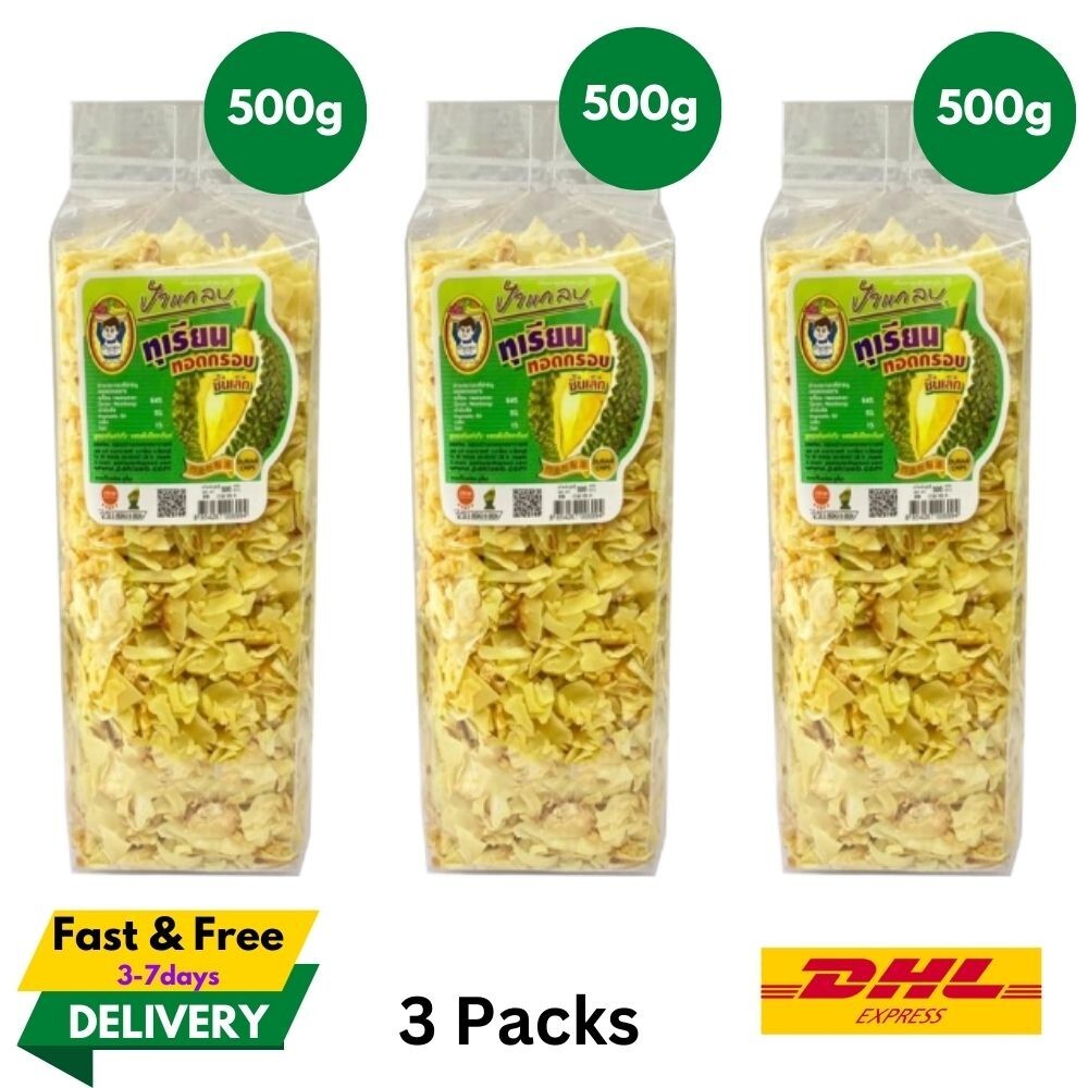 3x Chips Durian Fritos Monthong Original Sabor Natural Pequeñas Piezas Tailandesas 500g