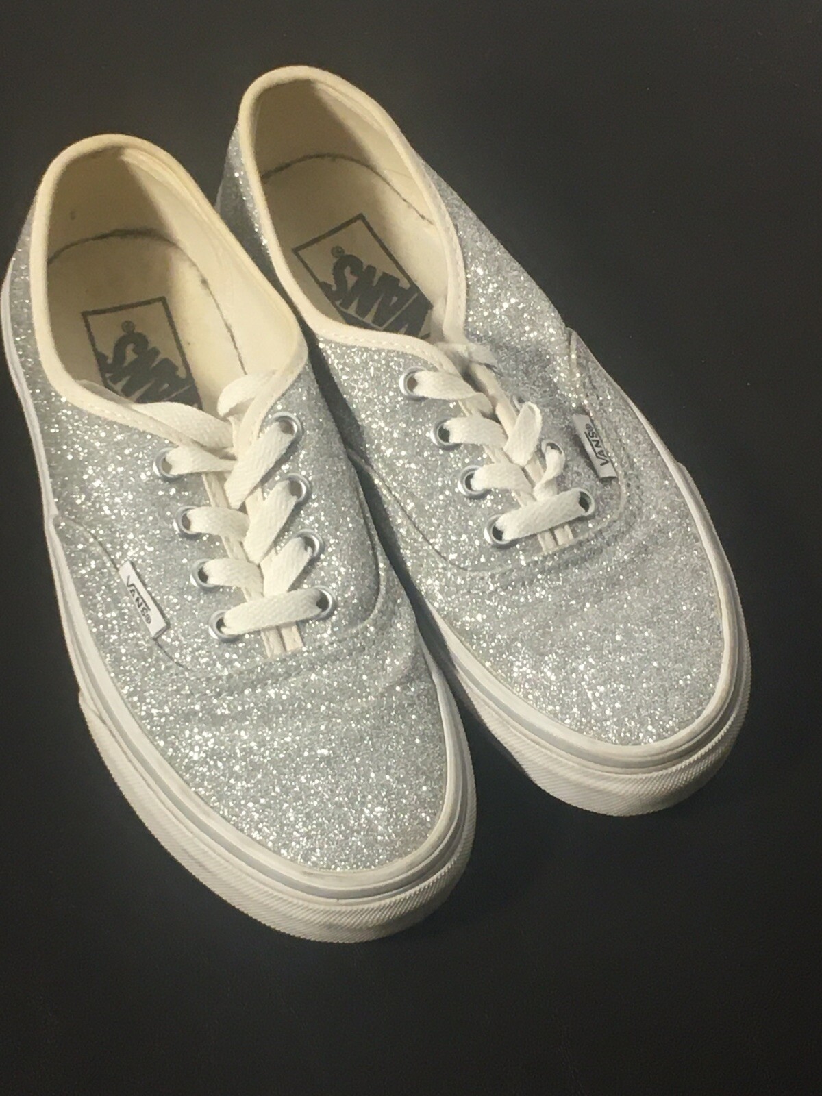 Vans Womens 6 Silver Glitter Low Top Lace Up Canvas Skate Shoes