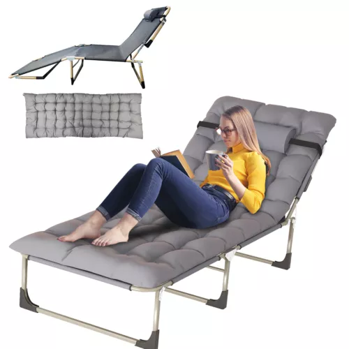 Outdoor Folding Chaise Lounge Chair for Beach Sunbathing Patio Pool Lawn Deck - Picture 2 of 21