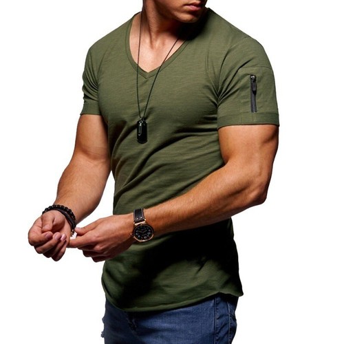 Neu Herren Kurzarm europäisches V-Ausschnitt T-Shirt Herren einfarbig schmale Leggings - Bild 3 von 17
