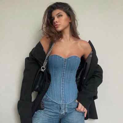 Sexy Denim Corset Strapless Crop Tube Top Zomer Solid Off Schouder Bustier Party