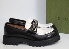 New sz 10.5 / 9.5 UK Gucci Rustic Black & White Logo Lug Soles Loafers Men Shoes