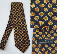 Ermenegildo Zegna Gold Rose Floral Pattern Neck Tie 100 Silk Italy Made