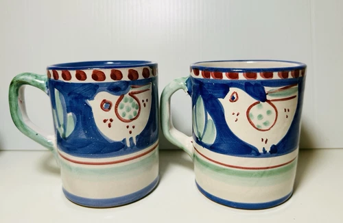 Vietri Solimene Campagna Chicken Blu Made in Italy Mugs 2pc Set B