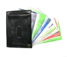 RFID Protected Leather Credit Card Holder Organizer Fan Design - Black