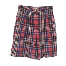 TALBOTS Vintage 90s Tartan Plaid Pleated High Rise Shorts Women Size 8 Red