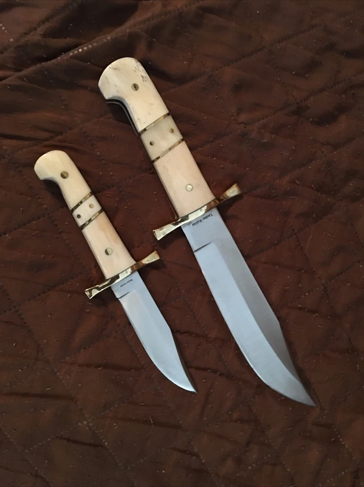 Real Bone Handle Bowie 2 Knife Set New Full Tang Fixed Blade and Leather Sheath - Image 2 of 4