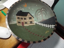 PRIMITIVE PAINTED WOODEN DECORATIVE BOWL /SIGNED/AMERICANA