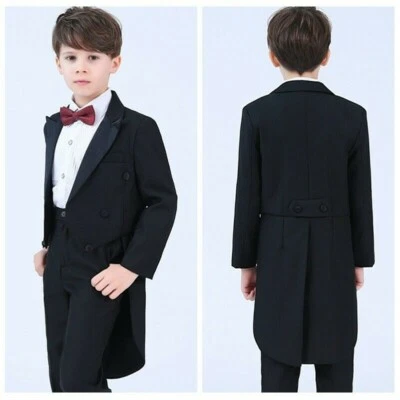 Kinder Jungen Tuxedo Anzug Festlich Hochzeit 4-Teilig Set Rot Schwarz Polyester - Bild 1 von 4