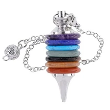Natural 7 Round Crystal Chakra Healing Pendulum Dowsing Divination Stone Pendant