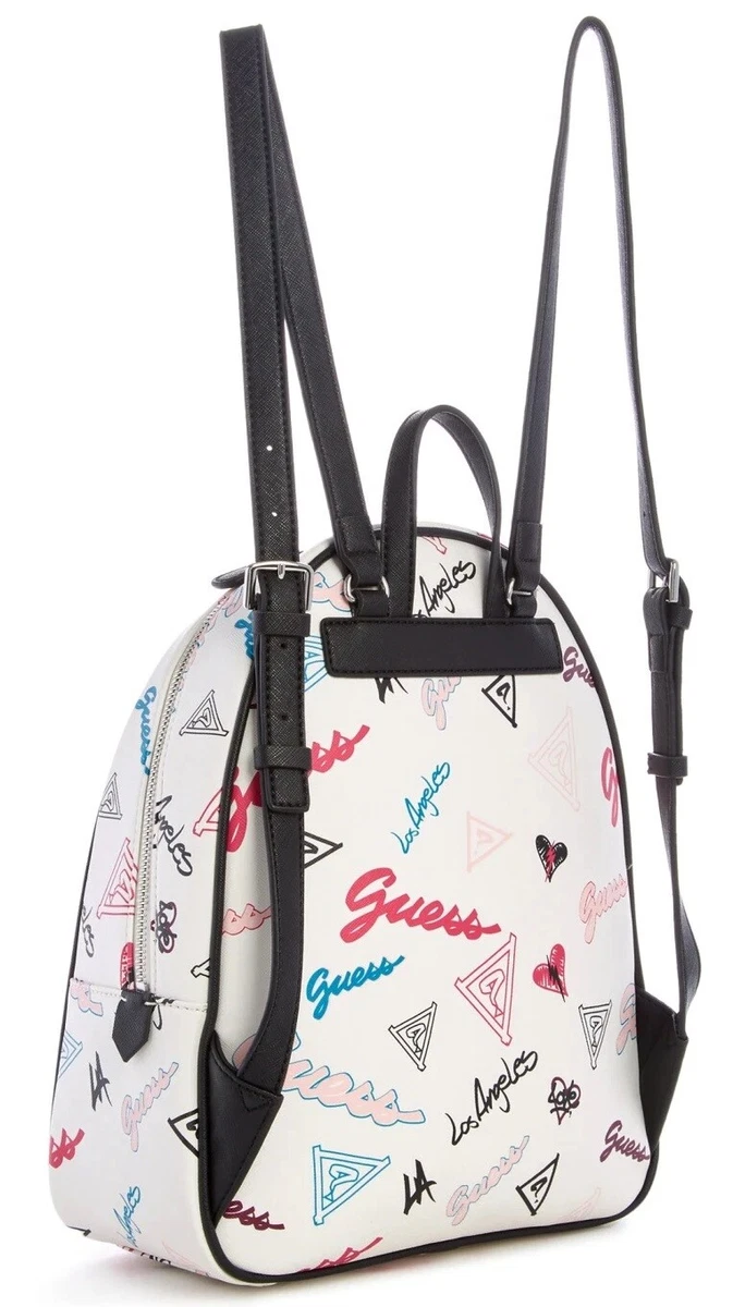 NEW GUESS Women's White Pink Graffiti Logo Print Backpack, 47 OFF