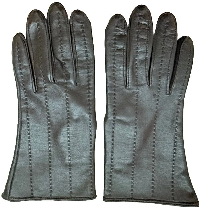 Vintage Women’s Black Winter Gloves Beige Lining Size 6-7 Stitching On Top