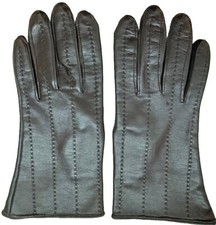 Vintage Women  s Black Winter Gloves Beige Lining Size 6-7 Stitching On Top