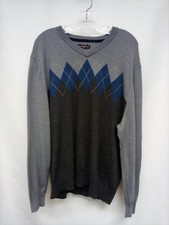 Men's XXL V-Neck Pullover Argyle Sweater Club Room Gray Blue B24