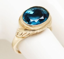 Damenring 9 Karat 375 Gold 5,50 g Gelbgold Blautopas Gr. 60