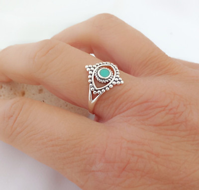 Türkis Evil Eye Boho Stack Ring in Sterling Silber, schützender Glücksauge Ring