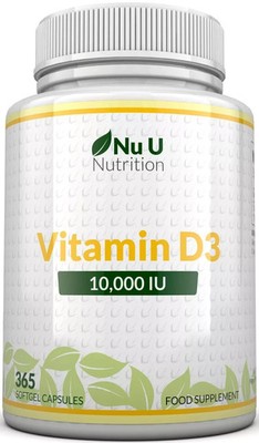 Nu U Nutriton Vitamin D3 10000iu hochfeste 365 Softgel Kapseln EIN JAHR -D3